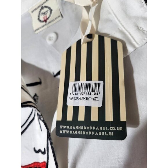 Banned Apparel White Fit & Flare Dress Embroidered Model Face 4XL New Rockabilly - Picture 6 of 12